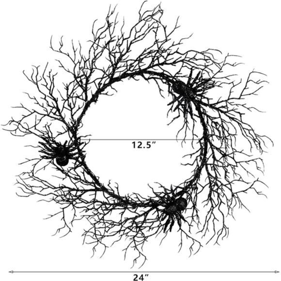 24" Black Spider Halloween Wreath with Purple Lights–Spooky Indoor/Outdoor Decor - Picture 3 of 7